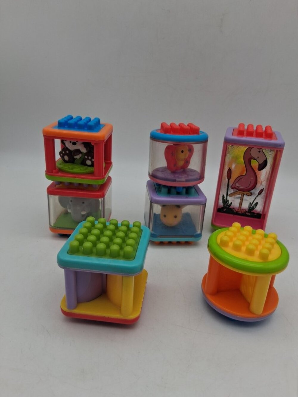 Lot 7 Fisher Price Peek A Boo Bristle Blocks Fish Monkey Elephant Butterfly